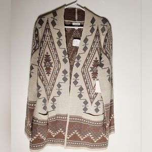 NWT Kenar sz XL 18%Wool Aztec Open Pockets Nude Soft Toned Cardigan Sweater